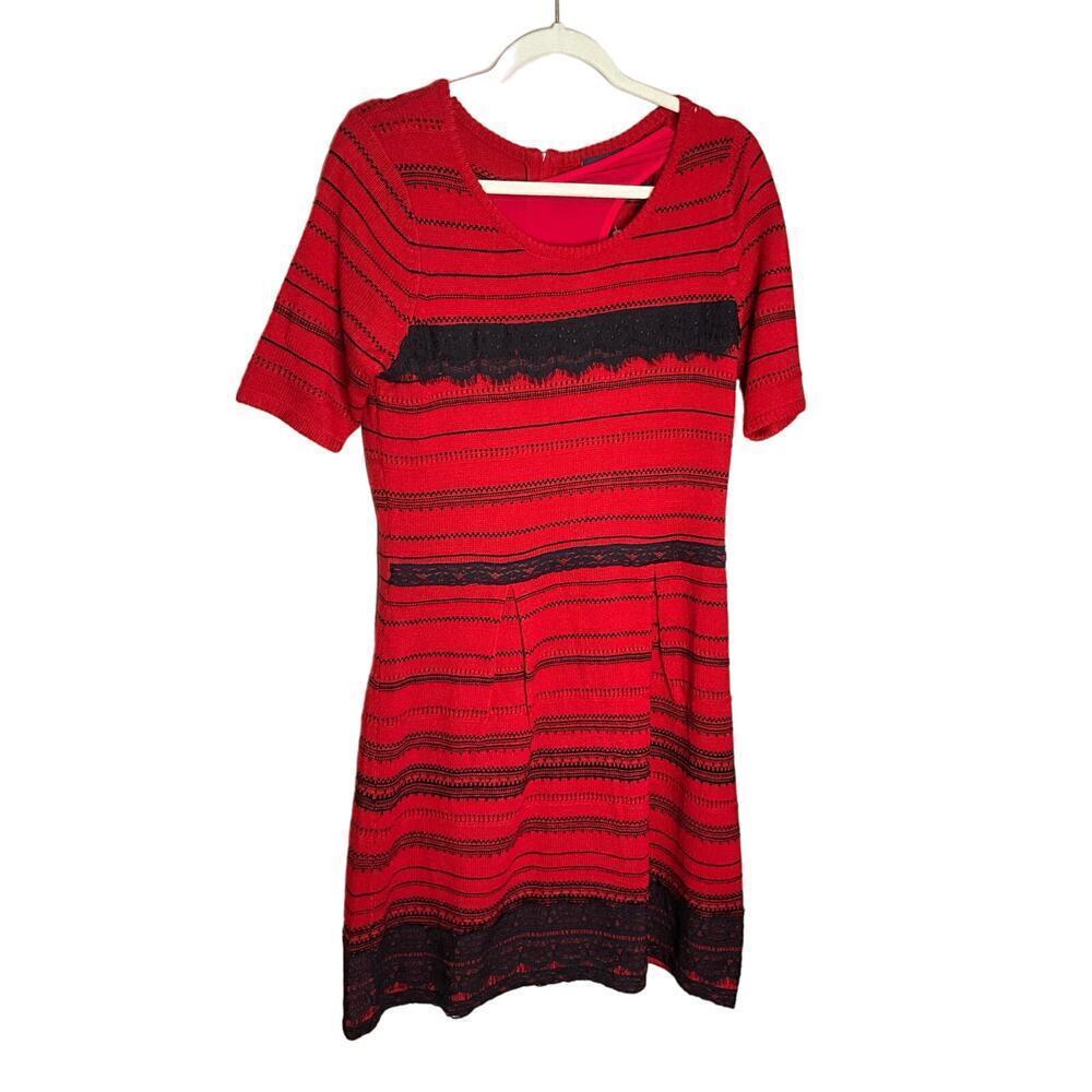 Just Taylor Womens Sweater Dress Short Sleeve Lace Trim Knit Red Size Large NWT